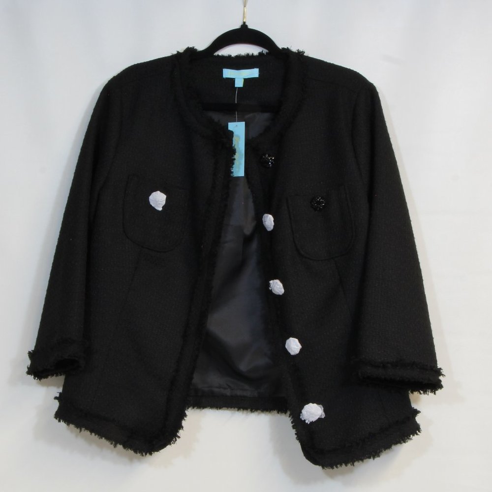 French Twist Black Collarless Blazer Sport Jacket Size Large